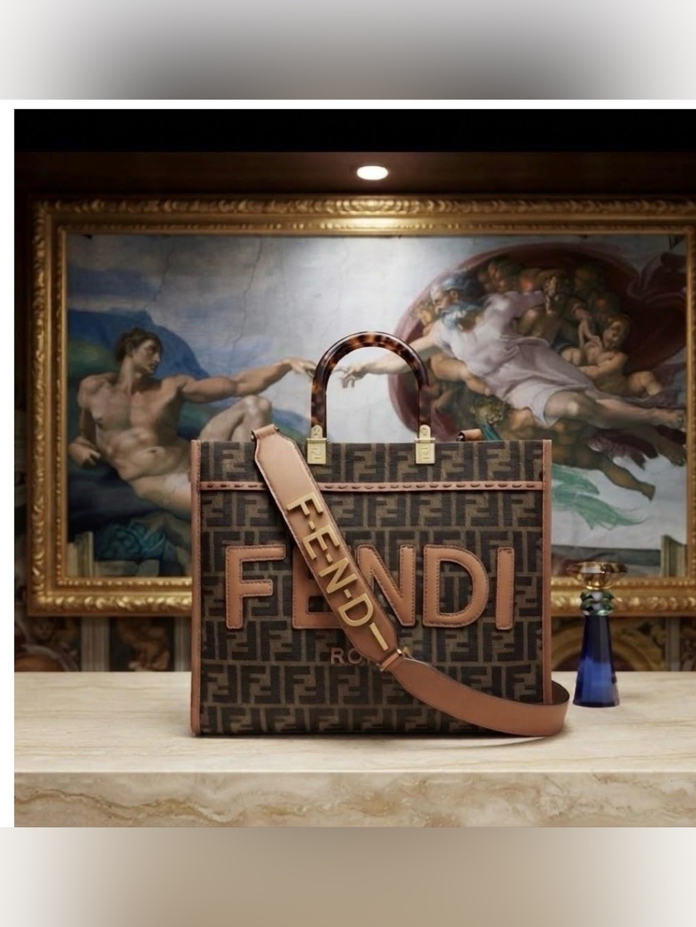 Fendi Brown Monogram Tote with Tortoiseshell Handles